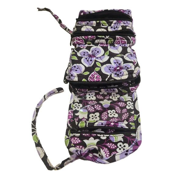 Vera Bradley Plum Petals All-Wrapped-Up Cosmetic Bag 4-Zipper Pockets Tie Wrap - Picture 4 of 9